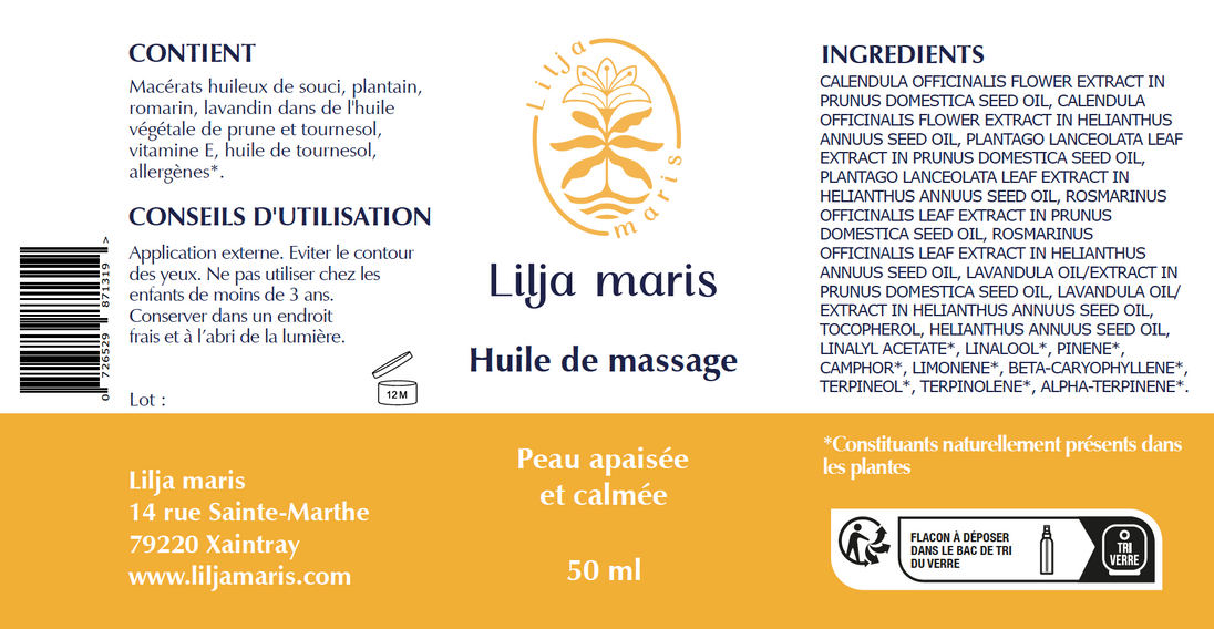 Huile de massage Peau apaisée et calmée