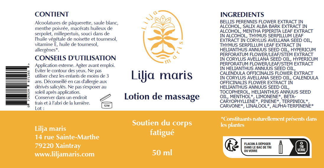 Lotion de massage Soutien du corps fatigué