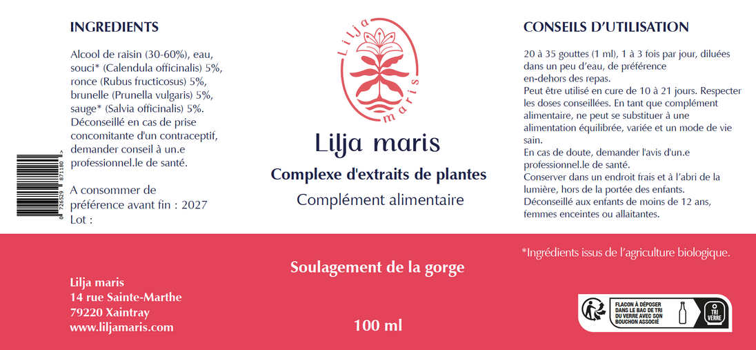Extrait de plantes Soulagement de la gorge